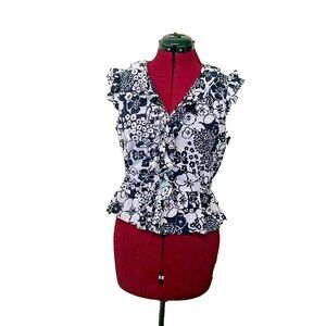 George Women’s Multicolor Peplum Top Size 10 Lined Ruffled Button Front Blouse